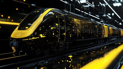 global train business transport , black and yellow futuristic internet conexions digital world
