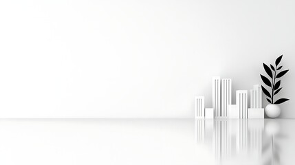 Modern Minimalist White Interior Design with Geometric Shapes and Plant