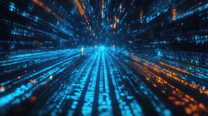 Abstract road with blue light trails , data transfer speed and digitization concept