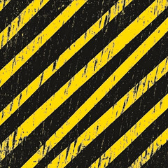 Black and Yellow Hazard Stripes Background with Grunge Texture and Diagonal Lines