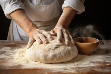 Fototapeta premium Chef making bread cooking adult food.