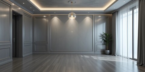 Fototapeta premium Elegant Gray Room Interior Design With Modern Lighting