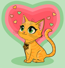My Cat is my Valentine, invitation hearts card, vector illustration