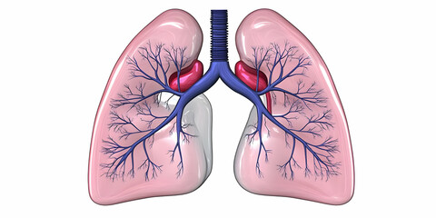 3D Illustration of Human Lungs Shows Bronchial Tree and Pulmonary Vessels Clearly.