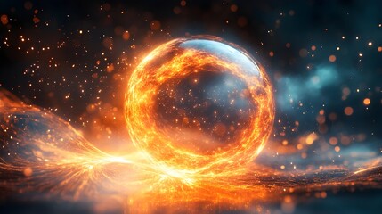 A background of a pulsating orb with radiant energy streams emanating outward.