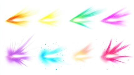 Obraz premium Glowing color light flair set. Isolated white background. Various colors of glowing lens flair. Fantasy collection. Light burst. Vibrant glowing color