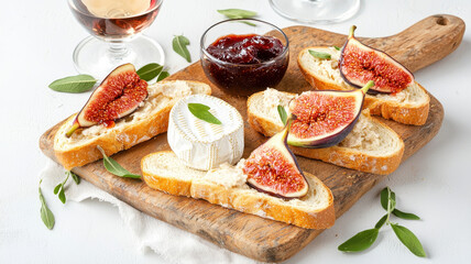 Gourmet baguette slices topped with figs and cheese