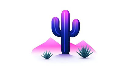 Obraz premium Pixel Art Desert Landscape with Gradient Cactus