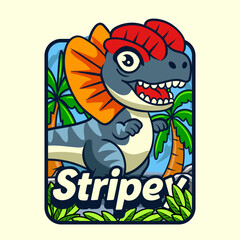 Cute Dilophosaurus Dinosaur Character Mascot in Vector Cartoon Illustration Design for kid, sticker, badge, patch, banner, greeting card