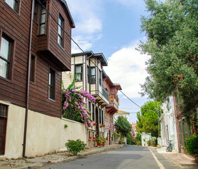 old  traditional houses in the town street of the island in 
istanbul