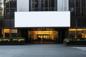 Blank Billboard Above Entrance to Modern Building With Copy Space, For Your Advertisement
