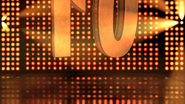 3D rendering of Number 10 (ten) with flashing strobe lights in the background, ideal for countdowns