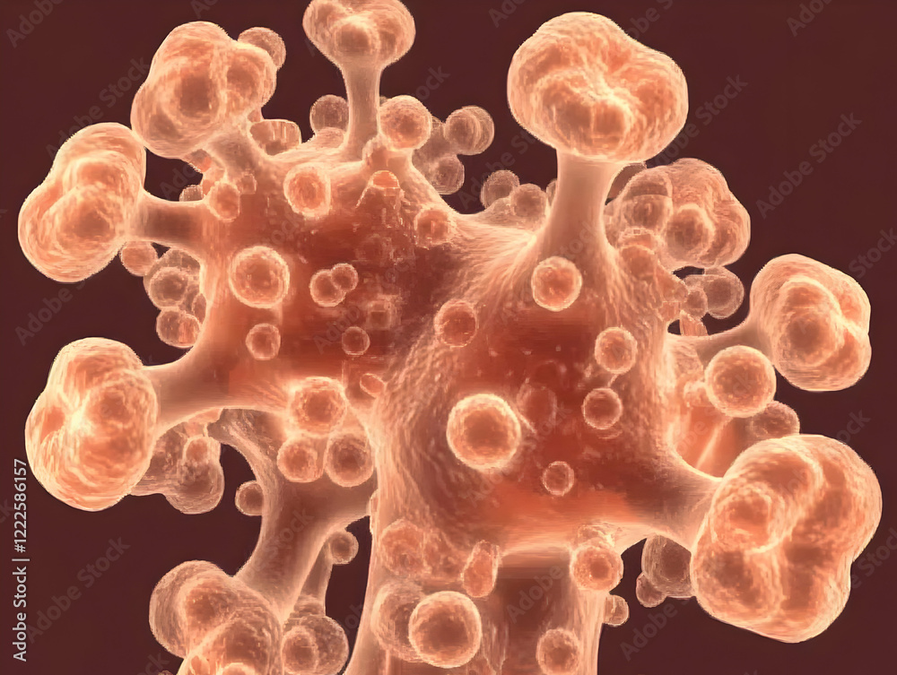 Fototapete 3d render of microscopic organic structure with bulbous protrusions on a dark background