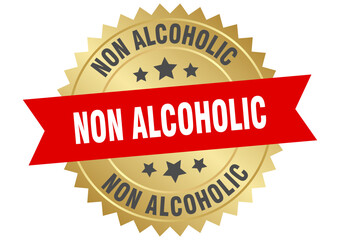 non alcoholic. non alcoholic round red and gold label isolated on transparent background