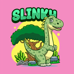 Cute Sauropod Dinosaur Character Mascot in Vector Cartoon Illustration Design for kid, sticker, badge, patch, banner, greeting card