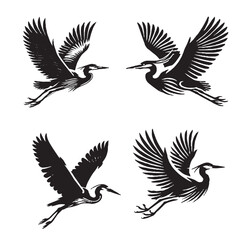 High-Quality Vector Silhouette of a Grey Heron on White Background