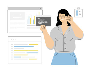 Software Development, Programming, Coding.  Web app development, deploy frontend, backend. Programmer creates a website. Vector illustration on isolated white background.	