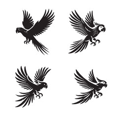 High-Quality Vector Silhouette of a Flying Grey Parrot on White Background