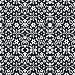 A seamless monochrome pattern featuring flowers and leaves, perfect for textiles, wallpapers, packaging, and elegant decorative backgrounds.  
