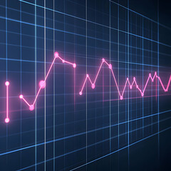 Naklejka premium Glowing Pink Line Graph Shows Fluctuations on a Dark Blue Grid Background