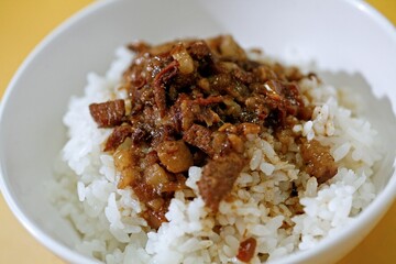 Braised pork rice in Taiwanese restaurant
