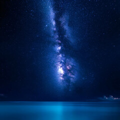 Fototapeta premium Milky Way Galaxy Shines Above Calm Ocean Waters at Night with Stunning Starry Sky
