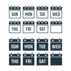 Calendar icons with days of the week, set of calendar icons with seven days week