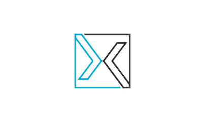 Abstract Blue and Black Linear X Logo: A modern and minimalist logo design featuring a stylized letter "X" formed by intersecting blue and black lines within a square frame. 
