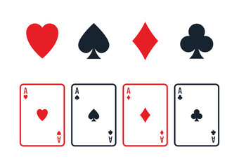 Playing cards suits icon set - spade, clover, heart, diamond