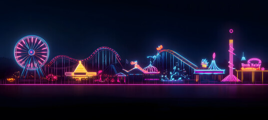 Obraz premium Neon Carnival Rides and Attractions at Night