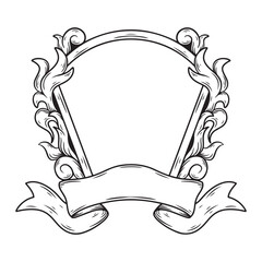 tattoo and t-shirt design black and white hand drawn frame border with ribbon engraving ornament premium vector	