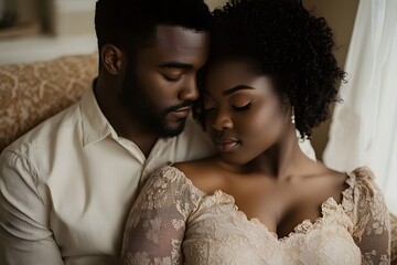 Couple in love sharing a tender moment indoors. Generative AI