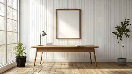 A blank poster frame on the wall of an office