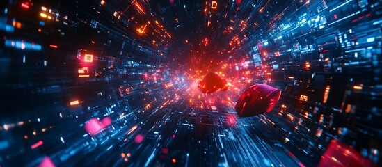 Fototapeta premium Hyperspace Journey: Through a Neon Digital Tunnel