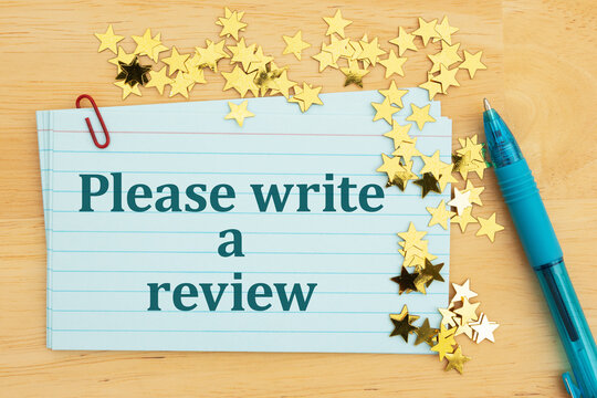 Please Write a Review on index cards with gold stars