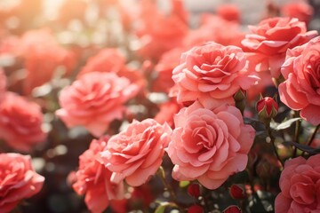 Red rose bushes blossom flower plant.