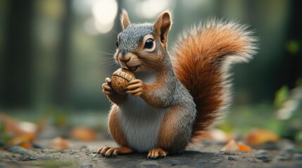 Fototapeta premium A squirrel holding an acorn.