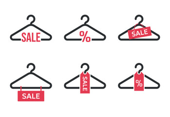 Clothes Hanger Icon set with sale tag