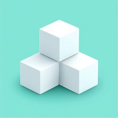 Fototapeta premium Three white cubes on teal background; abstract design, website banner