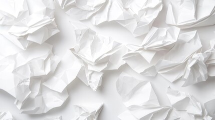 Obraz premium Crumpled paper balls on white background, brainstorming concept, office workspace