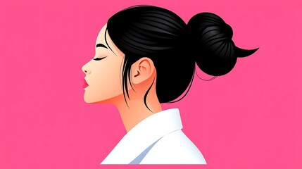 Serene Woman with Hair in Bun, Profile View Illustration