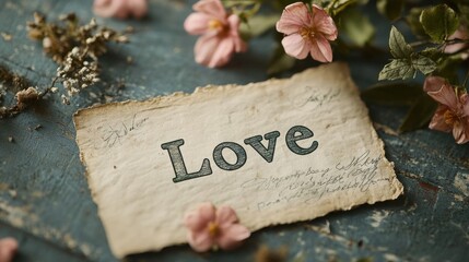 Naklejka premium A vintage love note with flowers.