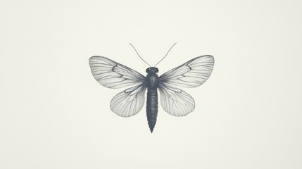 Detailed pencil sketch of a moth with delicate wings and body.