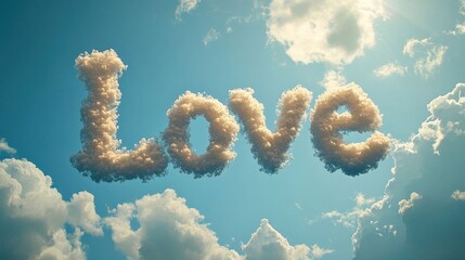 Fototapeta premium Fluffy clouds forming the word 'Love'.