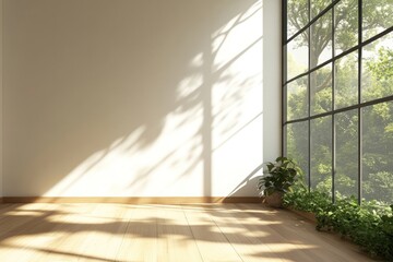 Empty white wall background window floor design.