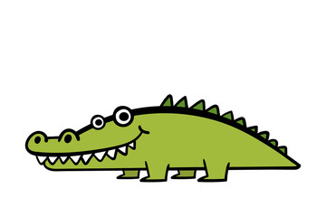 Smiling green crocodile or alligator cartoon wild animal. Vector illustration isolated on white background.