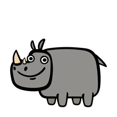 Cute smiling cartoon rhino. Vector wild rhinoceros illustration isolated on white.