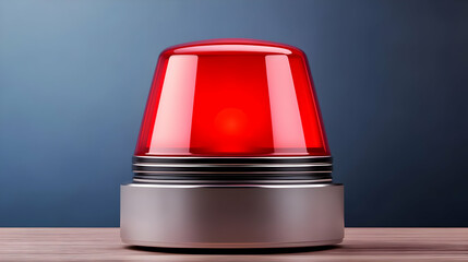 Red Emergency Rotating Beacon Light Sits on Table against Blue Background