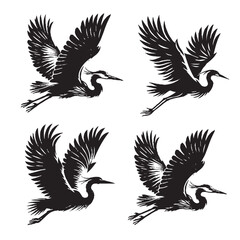Vector Silhouette of a Flying Heron on White Background