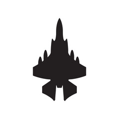 Silhouette of military fighter jet vector icon.